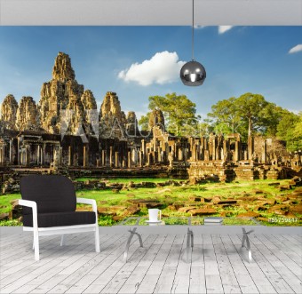 Picture of Giant stone faces of Bayon temple in Angkor Thom Cambodia